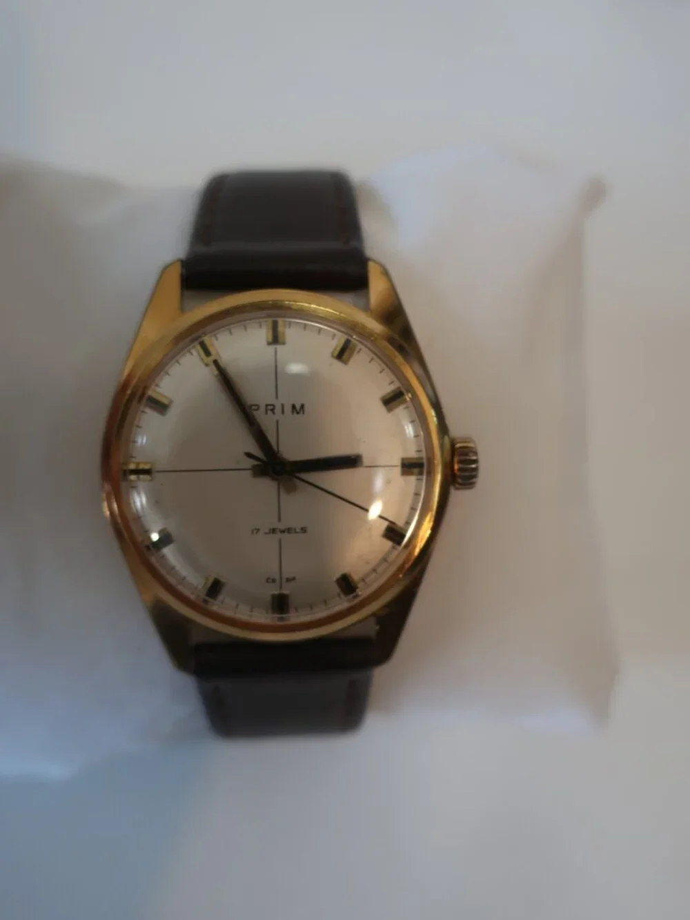 NWI Mens Prim Elegant Brown Leather Band Gold-Plated Mechanical Wristwatch